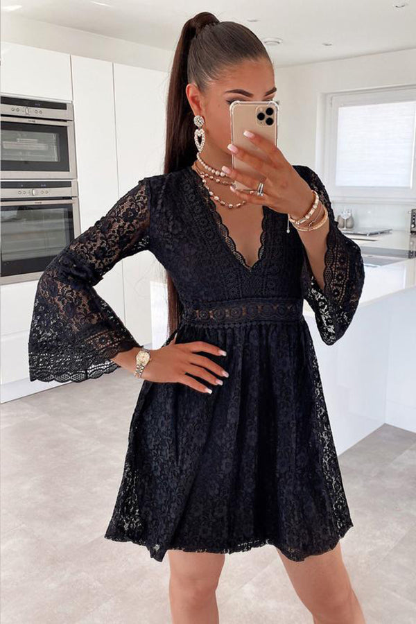 New Lace Stitching Lace Flare 3 / 4 Sleeve Loose Dress