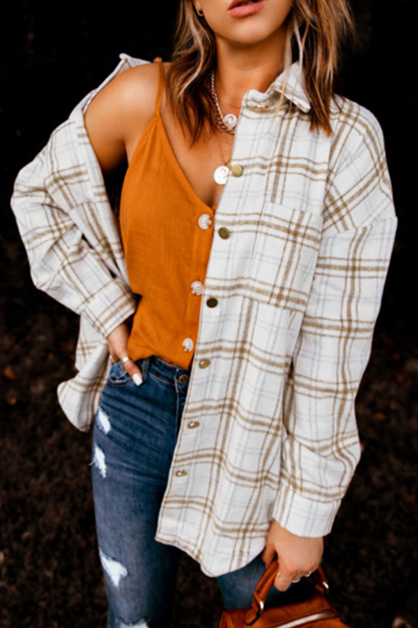 Plaid Pattern Buttoned Shirt Coat with Slits