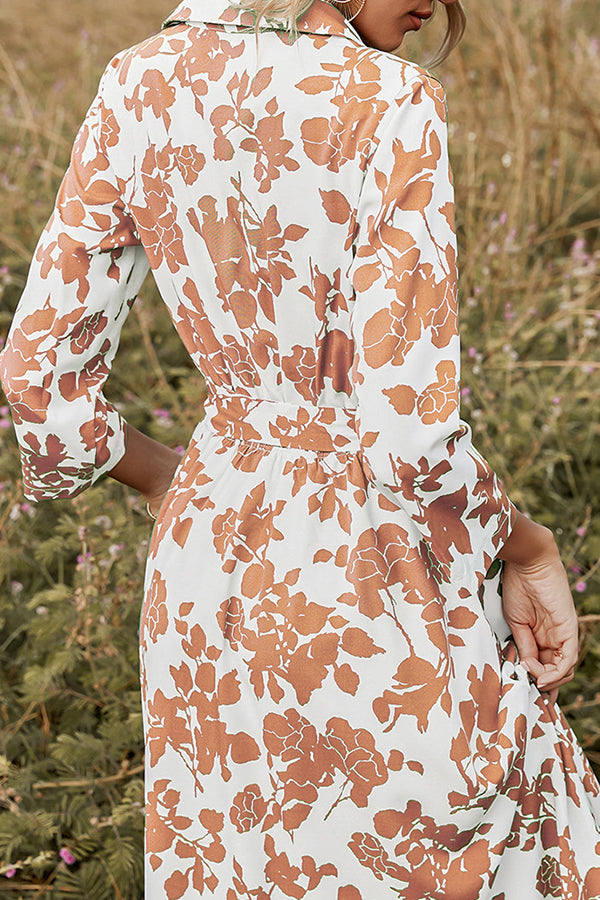 Fashion Women's Green Print Lace-up Dress