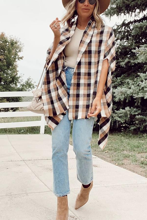Plaid Wrap Poncho Coat