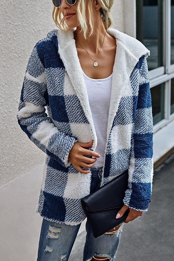 Checked Double-sided Plush Cardigan