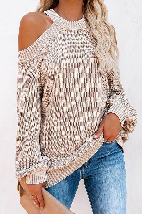 Sexy off-shoulder solid color loose knit sweater
