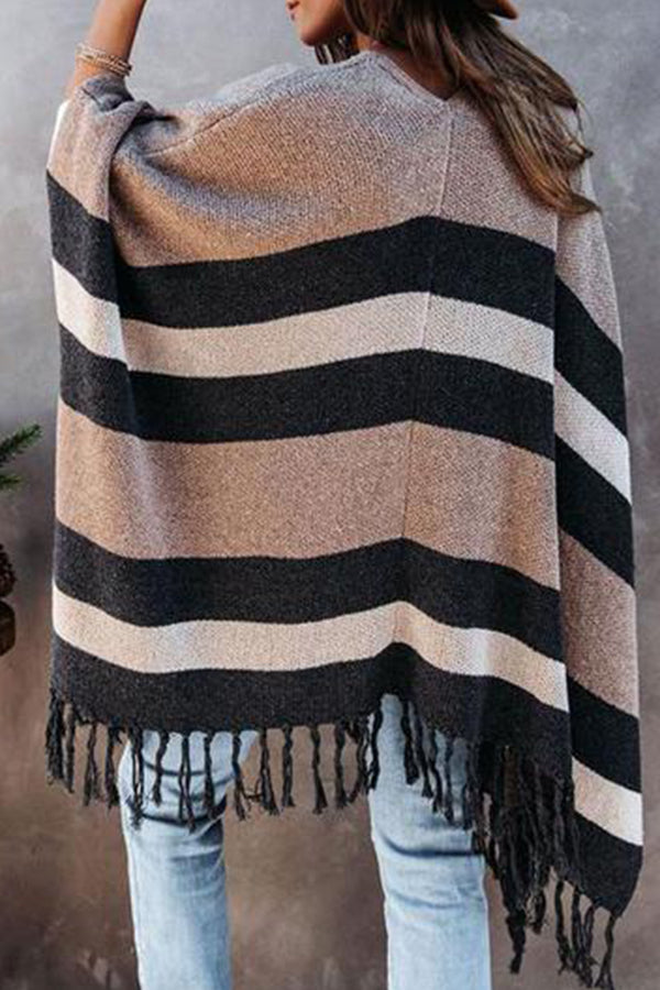 Tartan Plaid Tassel Poncho Cardigan