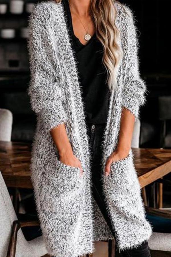 Pocketed Fuzzy Knit Cardigan