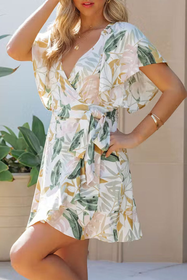 Floral Print One Piece Tie Mini Dress