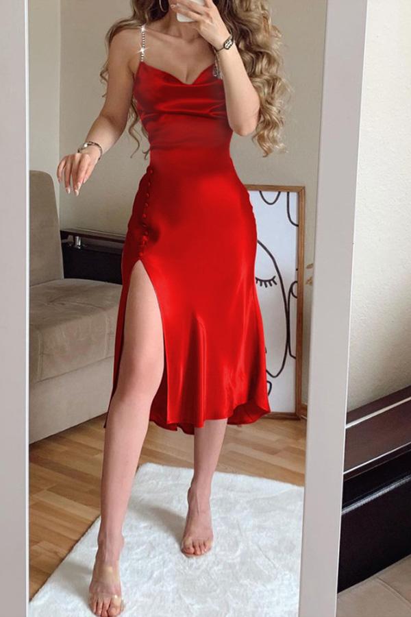 Shining Fringr Slit Straight Dress