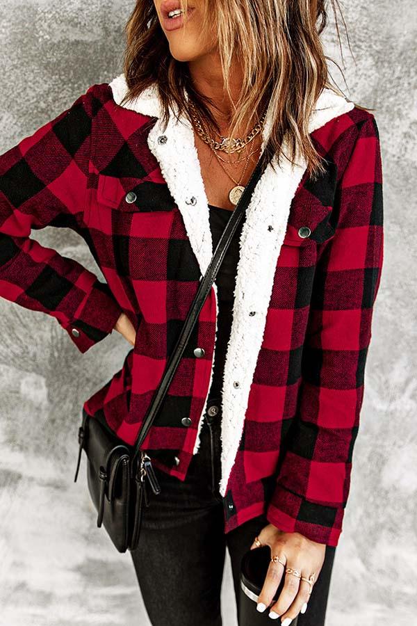Plaid Fleece Button Jacket