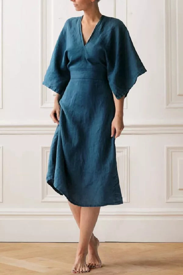 Once In A Lifetime Linen Casual Midi Dress
