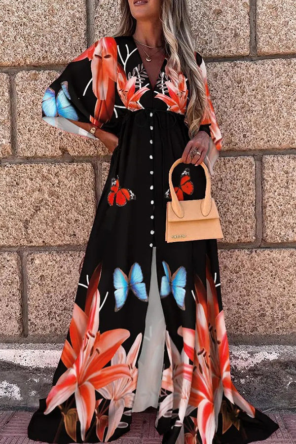 Casual Resort V-Neck Print Maxi Dress