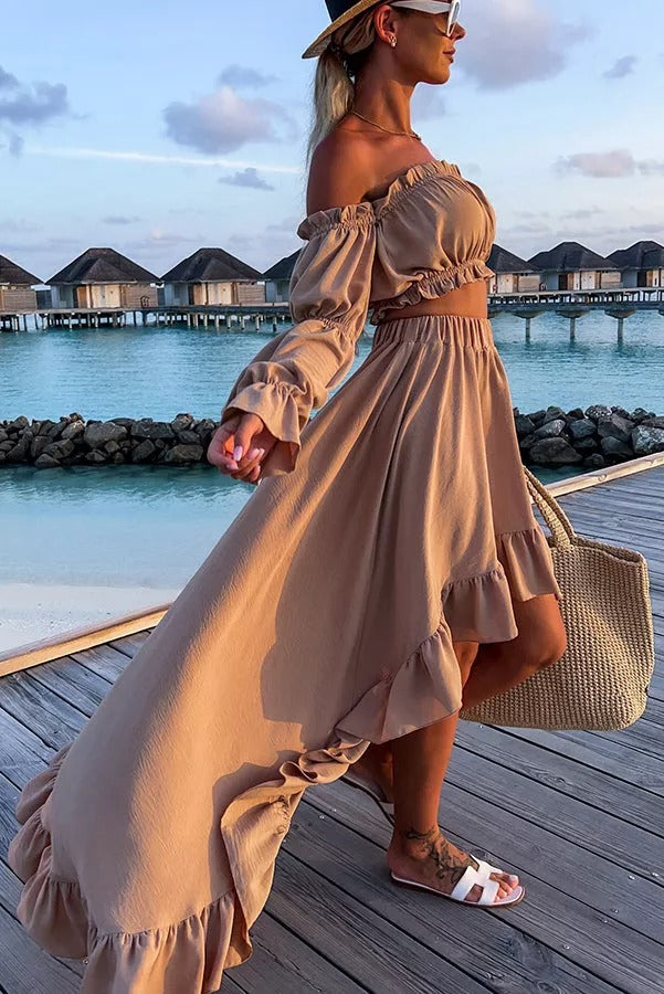 Touch My Soul Off Shoulder High Low Dress Suits