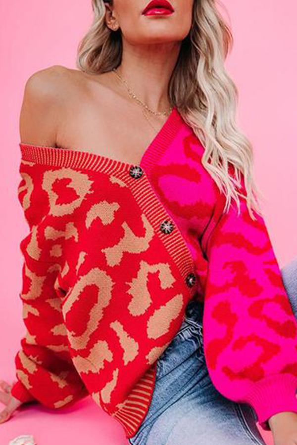 Two-Tone Button Front Leopard Cardigan