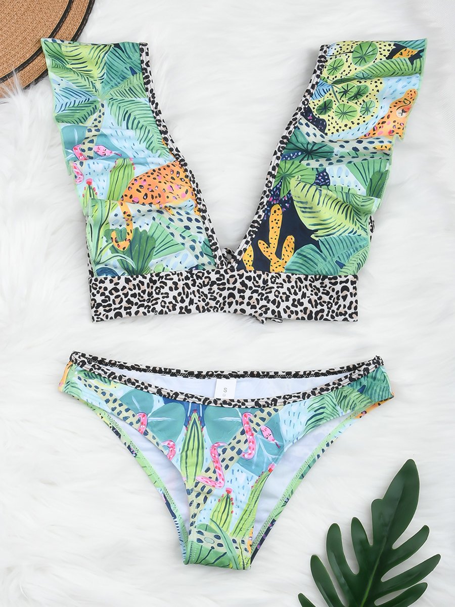 Leopard Print Ruffle Bikini