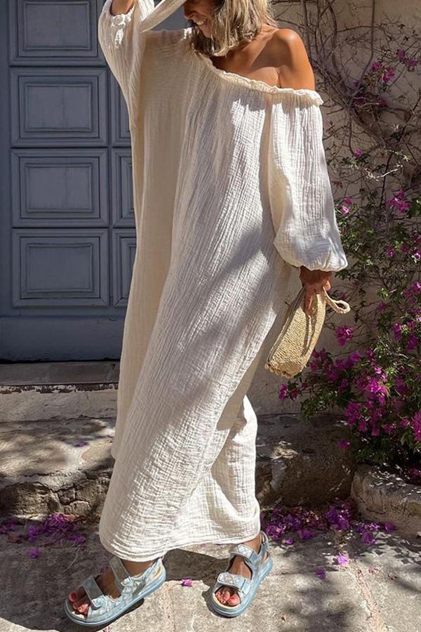 Cotton Linen Off Shoulder Midi Dress
