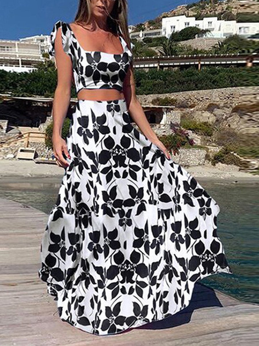 Amazing Print Show Waist Dress Suit