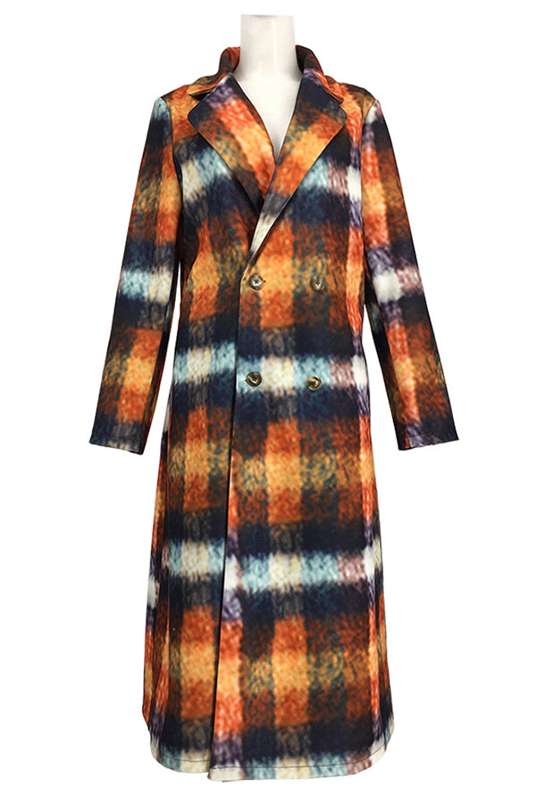 Retro Plaid Lapel Midi Outerwear