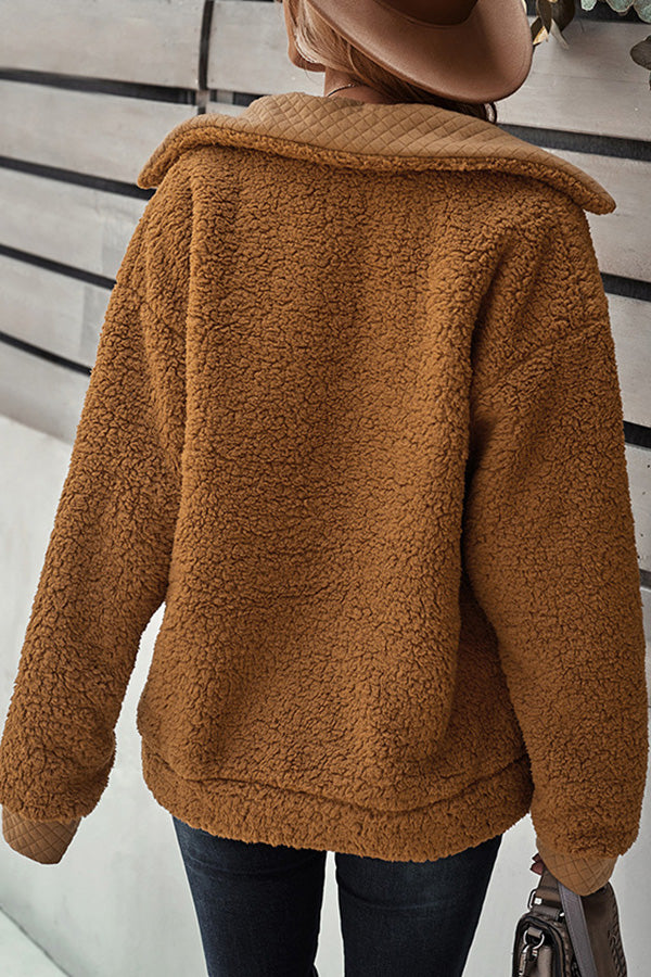 Long Sleeve Pocket Detail Zip Up Teddy Coat