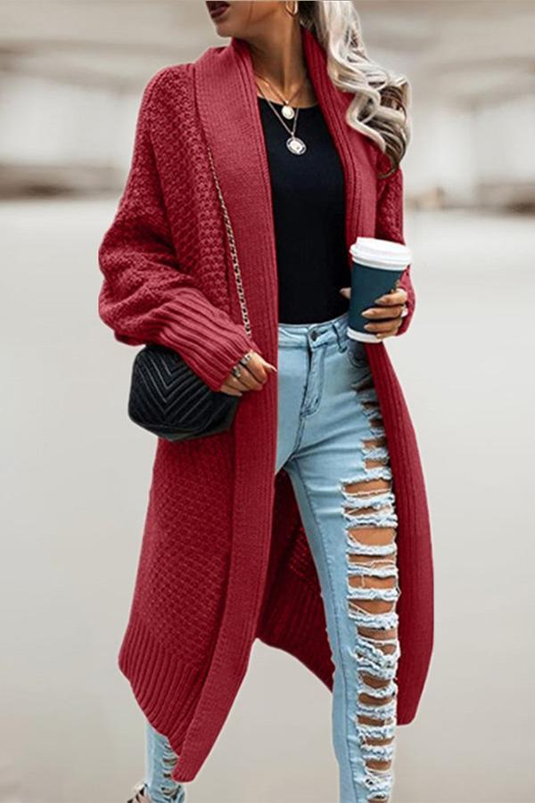 Lapel Bat Sleeve Knit Long Sweater Cardigan