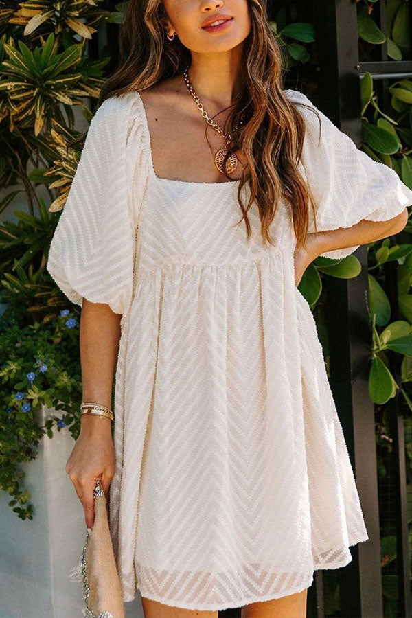 White Open Back Lantern Sleeve Dress