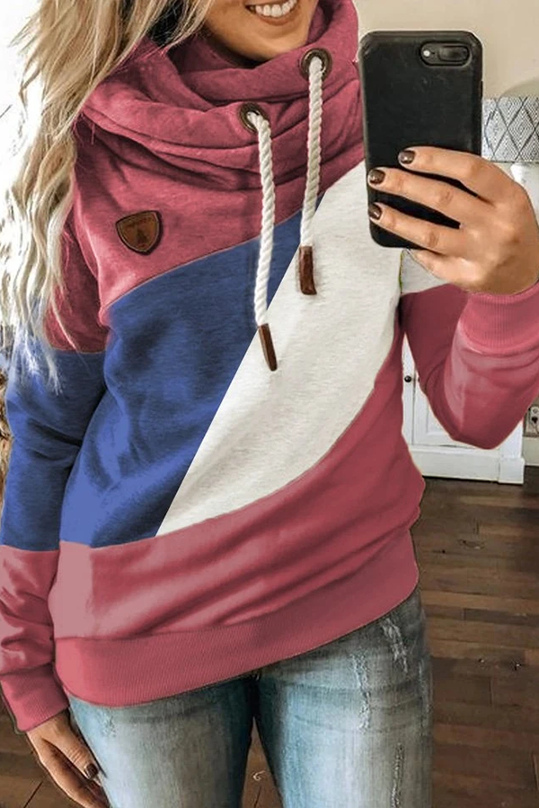 Color Block Patchwork Hooded Sweatshirt
