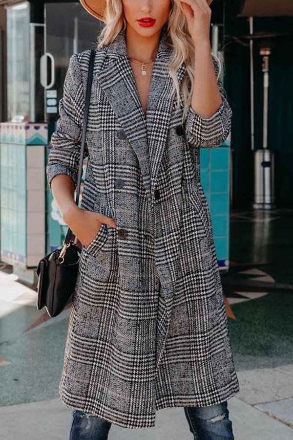 Pocketed Houndstooth Coat