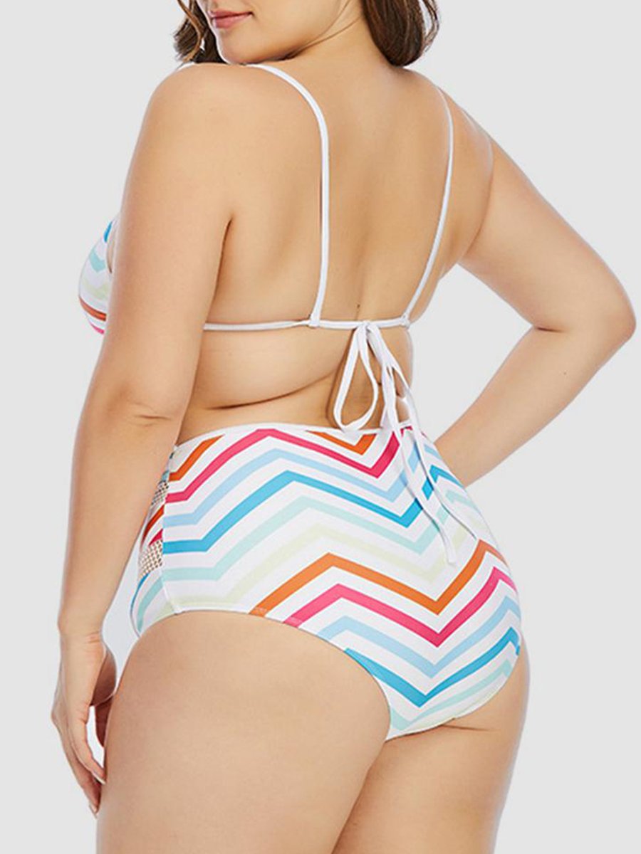 Sweet Geometric Print Hollow-out Tassel Design White Two-piece Swimsuit
