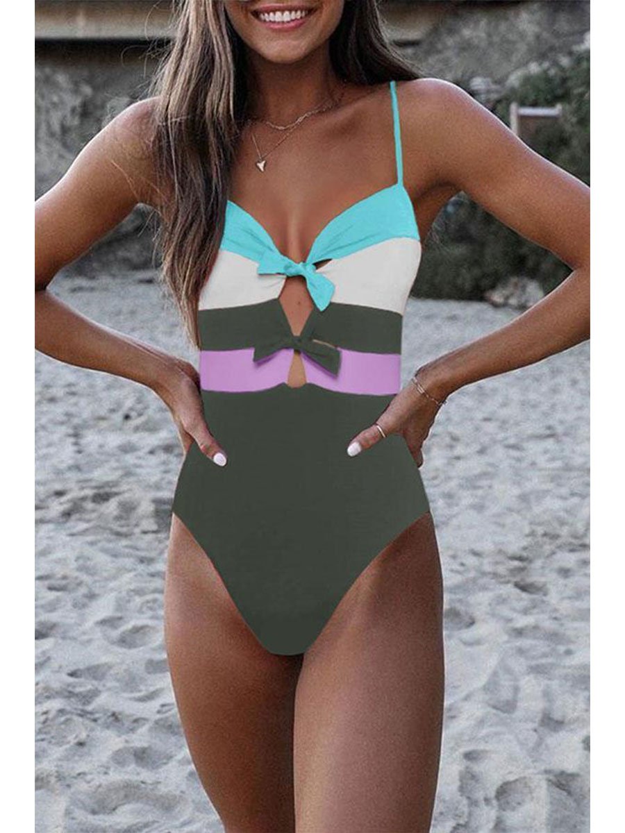 Backless Striped Black One-piece Swimsuit(3 Colors)