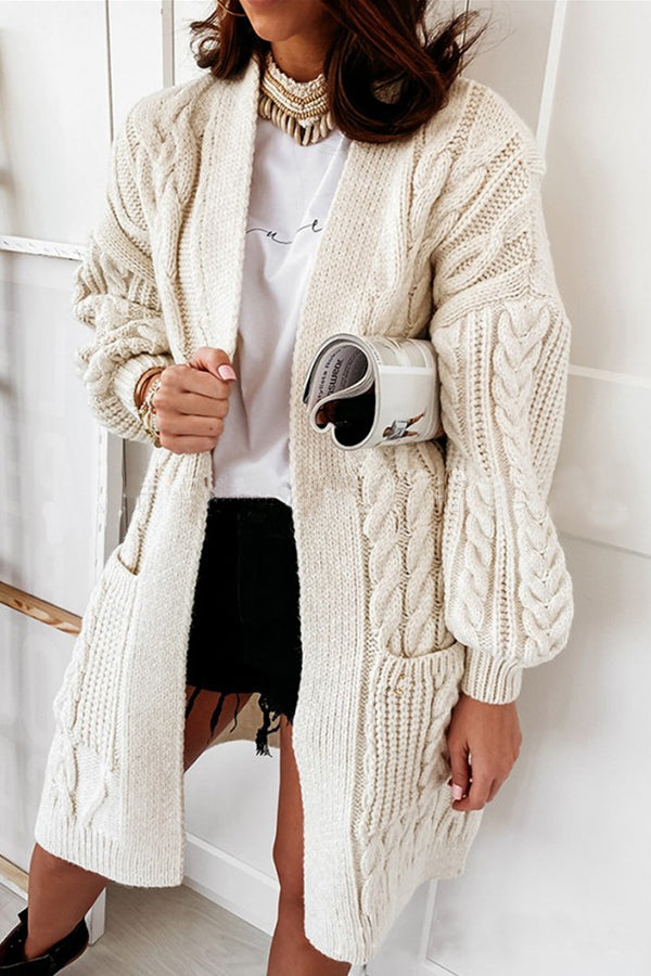 Pocket Design Long Sleeve Cable Knit Cardigan