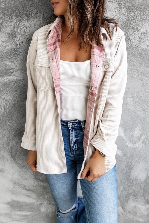 Reversible Corduroy Plaid Button Down Jacket