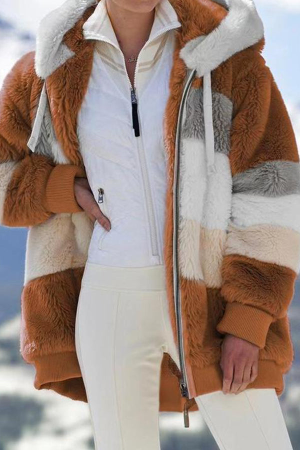 Winter Retro Loose Hooded Jacket with Zipper Pocket
