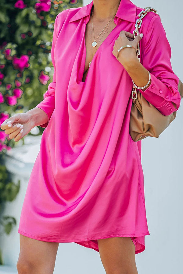 Sure Thing Satin Collared Drape Mini Dress