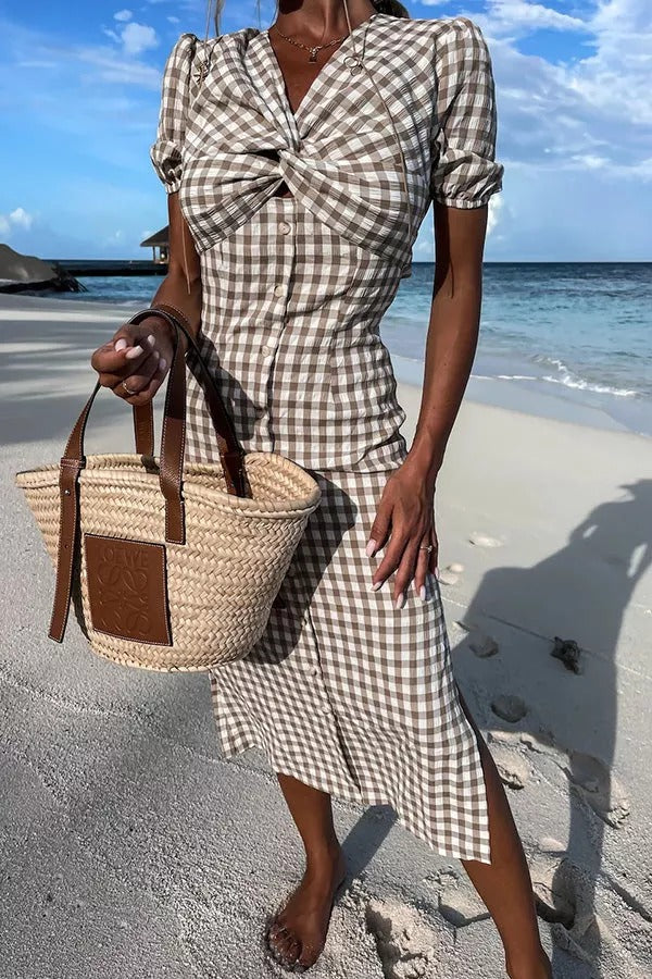 Wonder about Me Gingham Backless Midi Dress