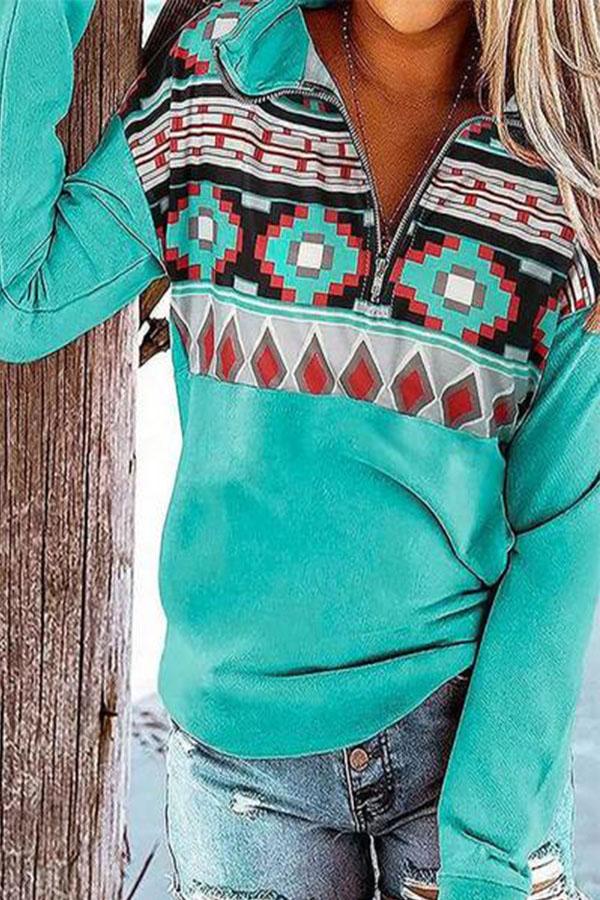 Half-Zipper Neck Print Pullover Sweatshirt