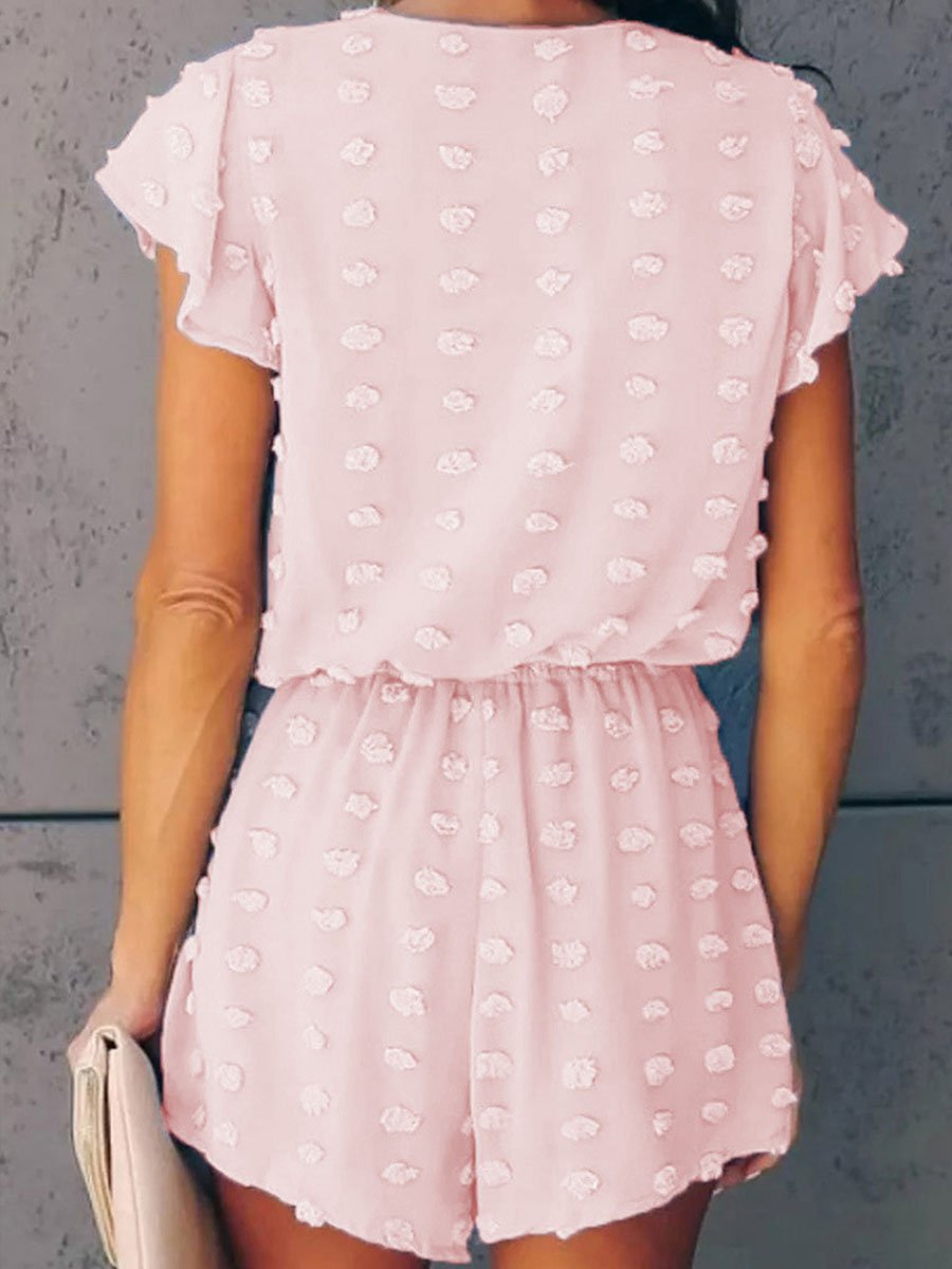 V-neck Dot Texture Pocket Romper