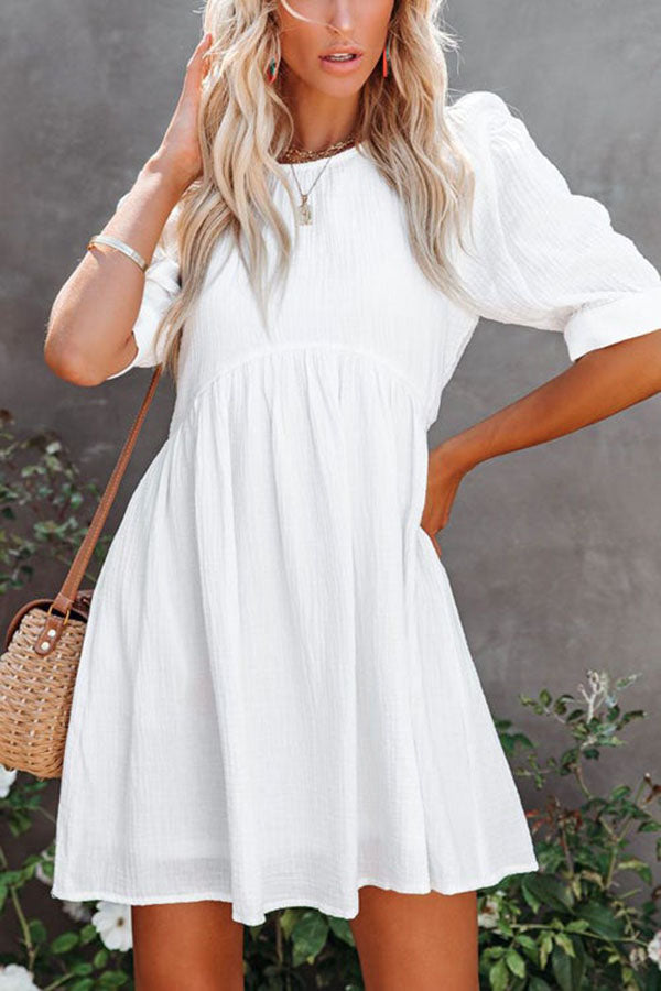Fashion O Neck Solid Color Short Sleeve Dress