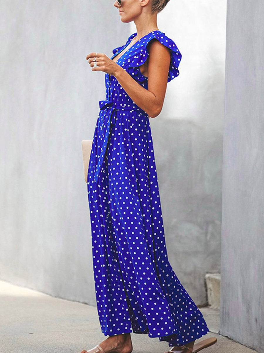 V-neck Ruffle Sleeve Wrap Maxi Dress