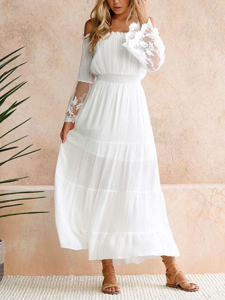 Sweet One Neck Lace Patchwork Dress