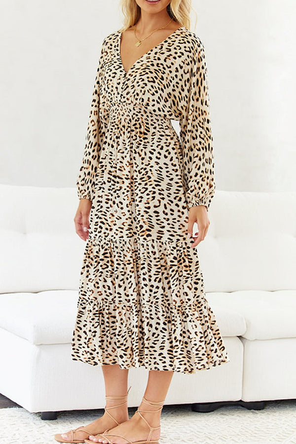 V-neck Leopard Print Corset Midi Skirt