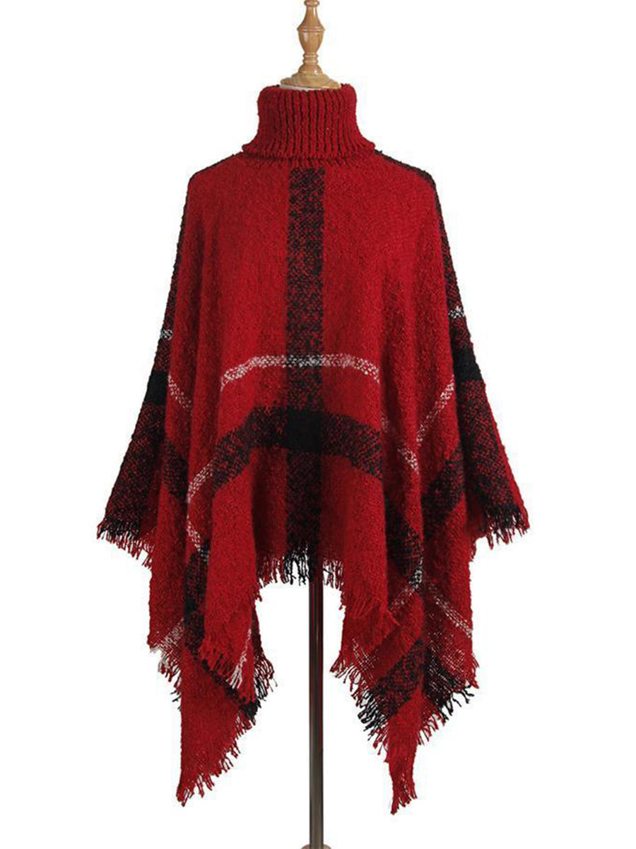Turtle Neck Cape Shawl Loose Sweater (6 Colors)