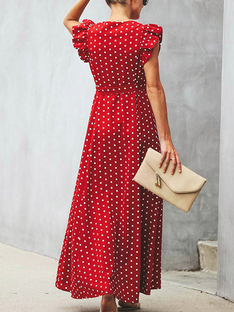 V-neck Ruffle Sleeve Wrap Maxi Dress