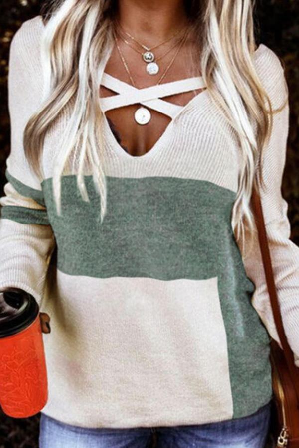 Cross Check V-Neck Knitted Sweater