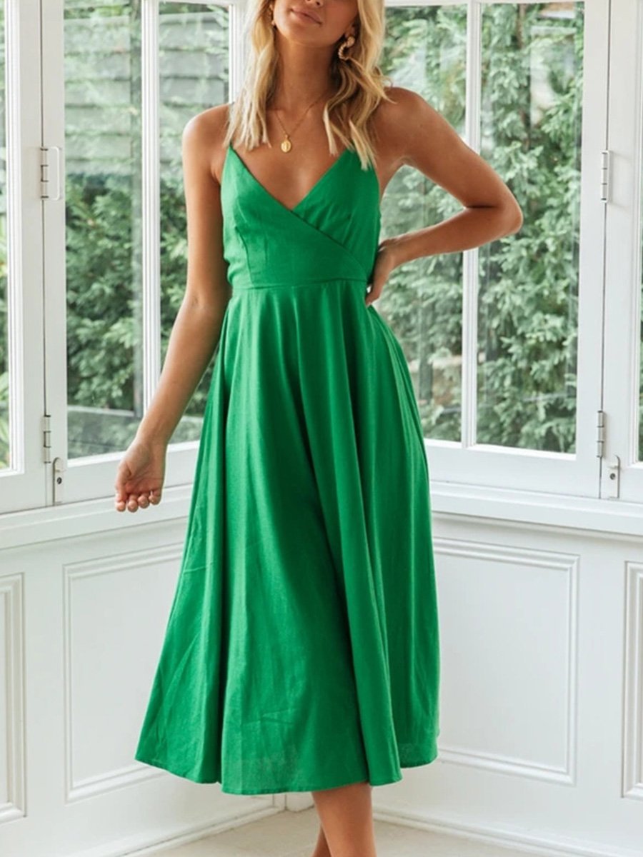 Pure color Backless Midi Dress