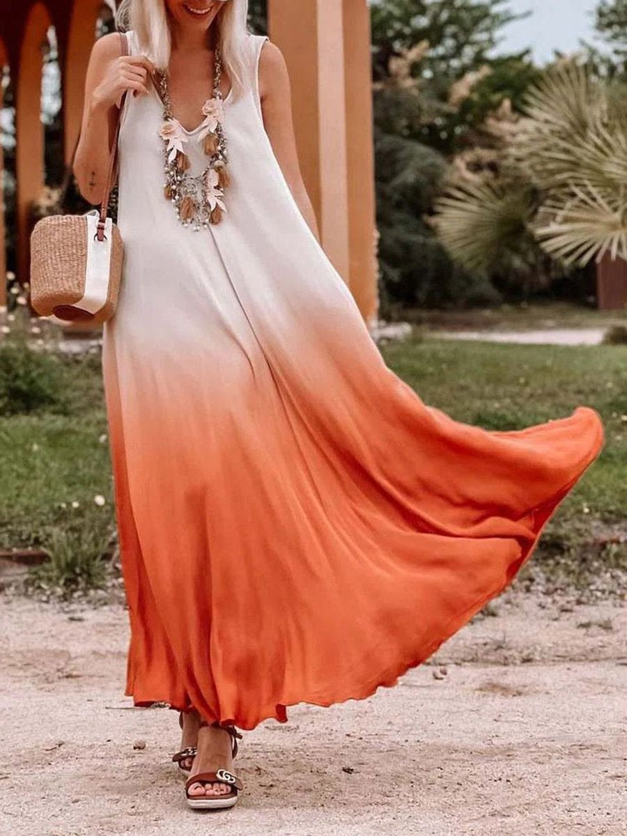 Temperament Color Matching Gradient Dress