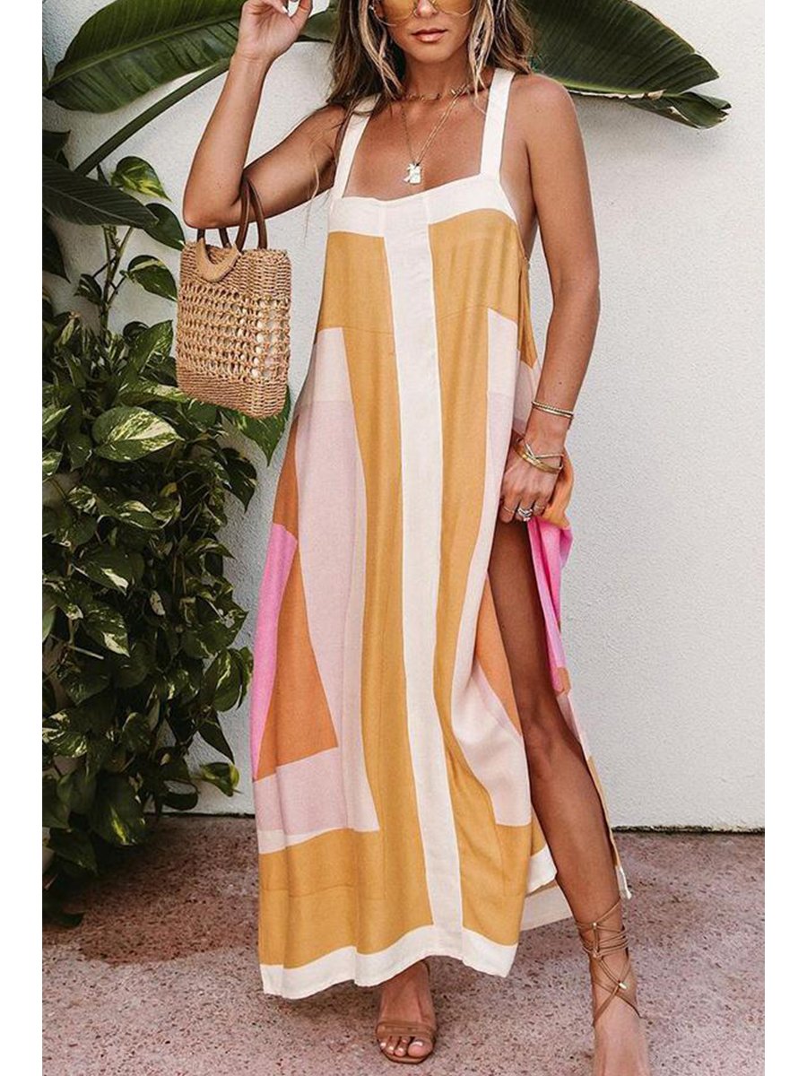 Color Block Stitching Holiday Maxi Dress
