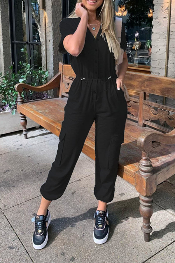 Solid Split Joint V Neck Harlan Jumpsuits