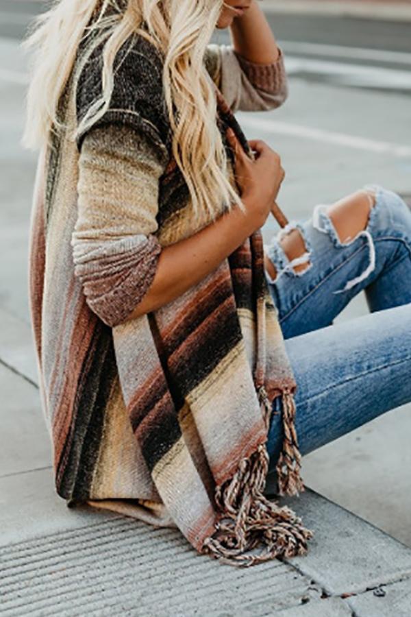 Long Sleeve Fringed Cardigan