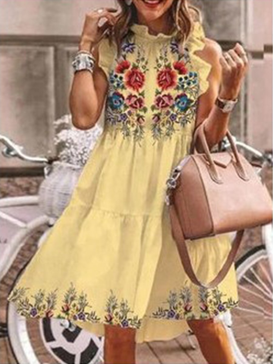 Flower Print Ruffle Cake Dress