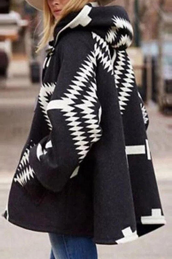 Geometric Pattern Loose Woolen Coat