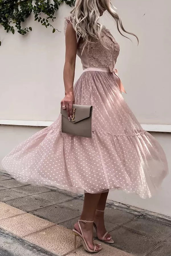 All The Romance Bow Tie Lace Midi Dress