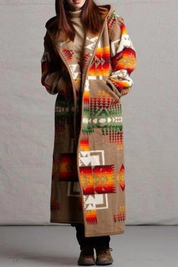 Bohemian Printed Fashion Casual Hooded Long Coat