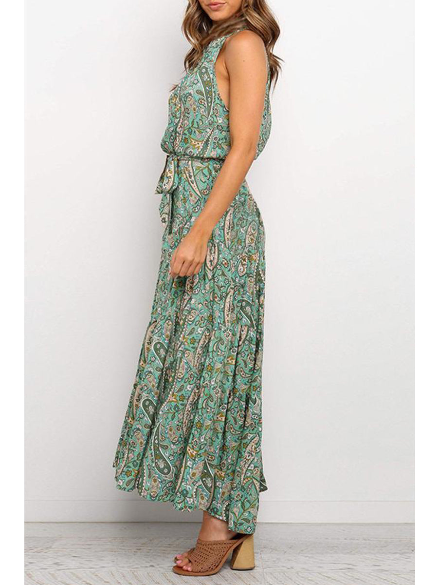 Bohemian Floral Print Halter Maxi Dress